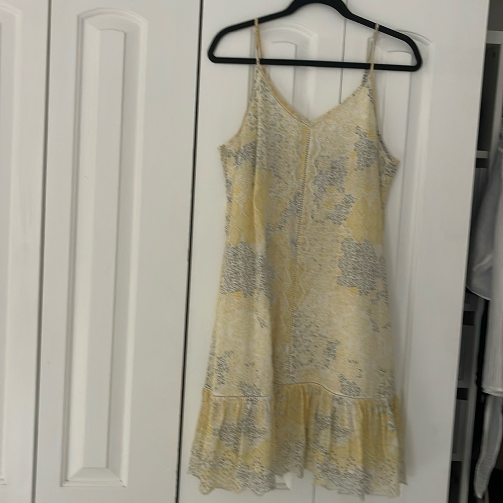 Cute summer dress yellow with grey spaghetti straps